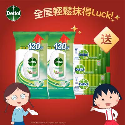 滴露消毒清潔濕紙巾120片孖裝(青蘋果味)送贈品(贈品隨機發送)