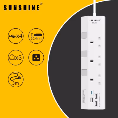 Esud-3 Socket 3way+usb+type C