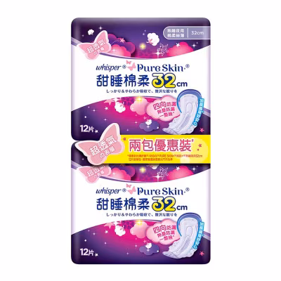 護舒寶純肌絲薄熟睡夜用32CM12片孖裝