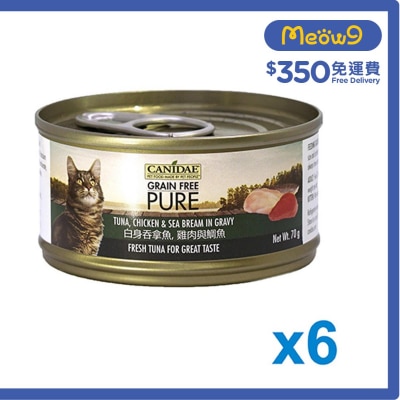 無穀物白身吞拿魚，雞肉與鯛魚貓罐頭 (70g x 6) - CANIDAE 咖比